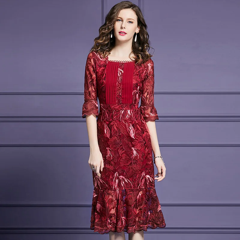 

New Patchwork Flower Embroidery Dress Fashion Ruffles Mermaid Dresses
