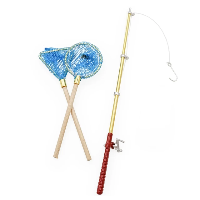 Odoria 1:12 Miniature Fish Pole and 2Pcs Fishing Nets Set Fairy
