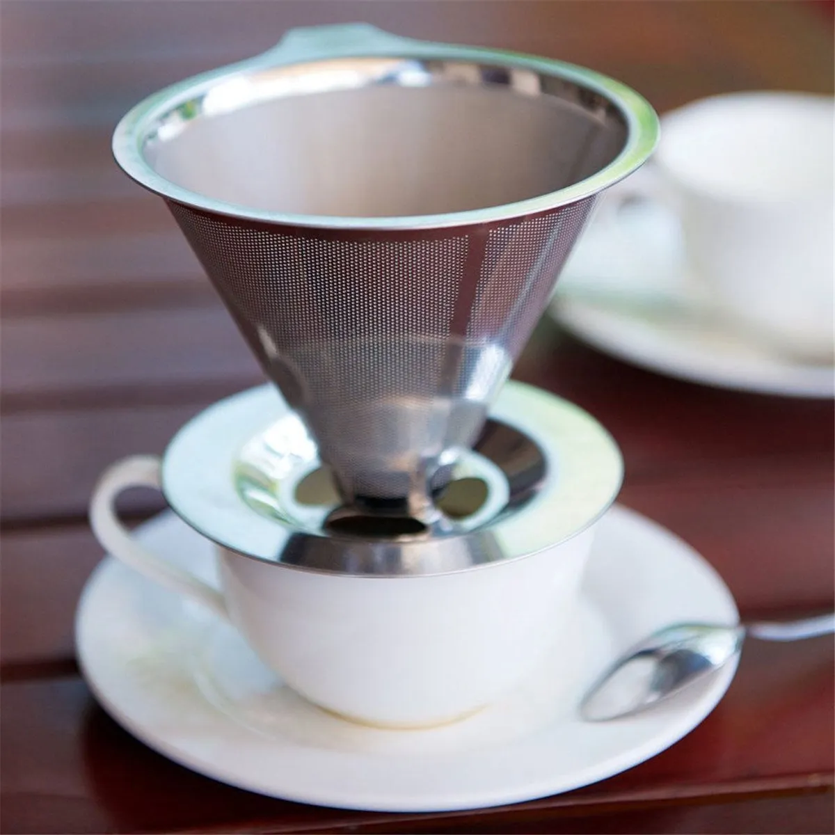 

Stainless Steel Pour Over Cone Coffee Dripper Double Layer Mesh Filter Paperless Home Kitchen Coffee Shop Coffee Brewing Helper