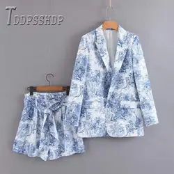 2019 синий и белый фарфор серии женские наборы элегантные летние весенние пальто с защитой от солнца и шорты женские наборы