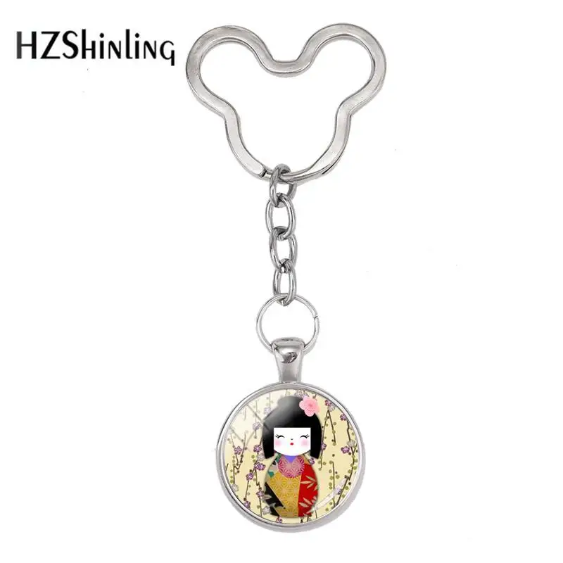 2018 New Design Japanese Kokeshi Keyring The Kimono Doll Mouse Keychain Glass Wristlet Key Rings