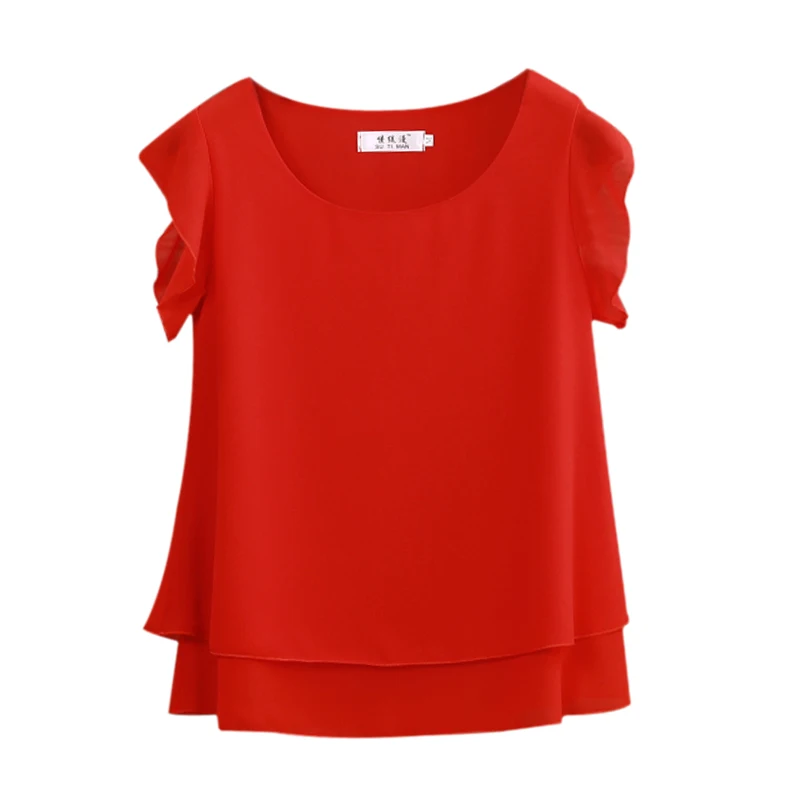 

2019 New Fashion Slim Women Chiffon Shirt Summer O-Neck Short sleeve Casual Blouse Plus Size 6XL Loose Female chiffon Top