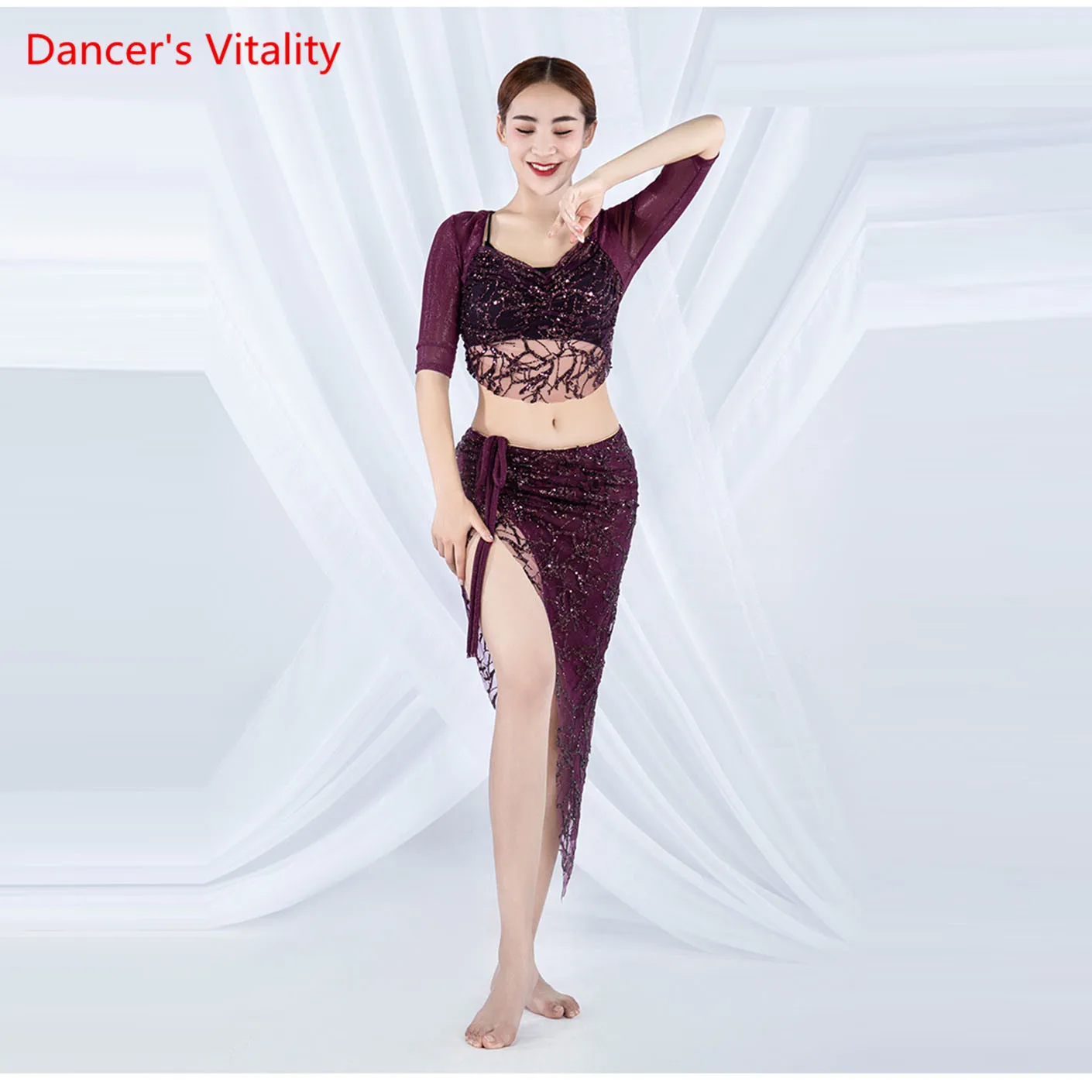 

Belly Dance Set Practice Clothes Women 2019 New Summer Fash Net Irregular Skirt Short Skirt Large Size Oriental Dance Clothes