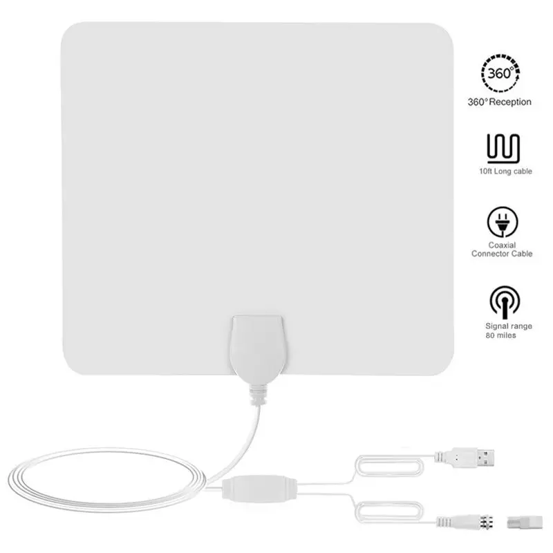 4K HD 1080P 80 Mile HDTV Indoor Antenna HD Digital TV Signal Amplified Booster Aerial+Cable