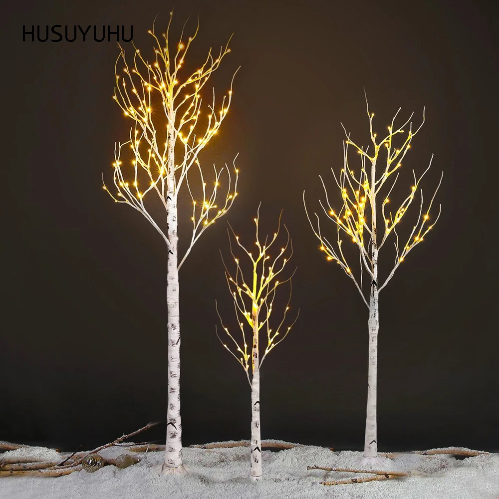 

HUSUYUHU Silver Birch LED Light Festival Christmas Decoration Modern Indoor Tree Warm White Light Lamp USB Interface EU Plug