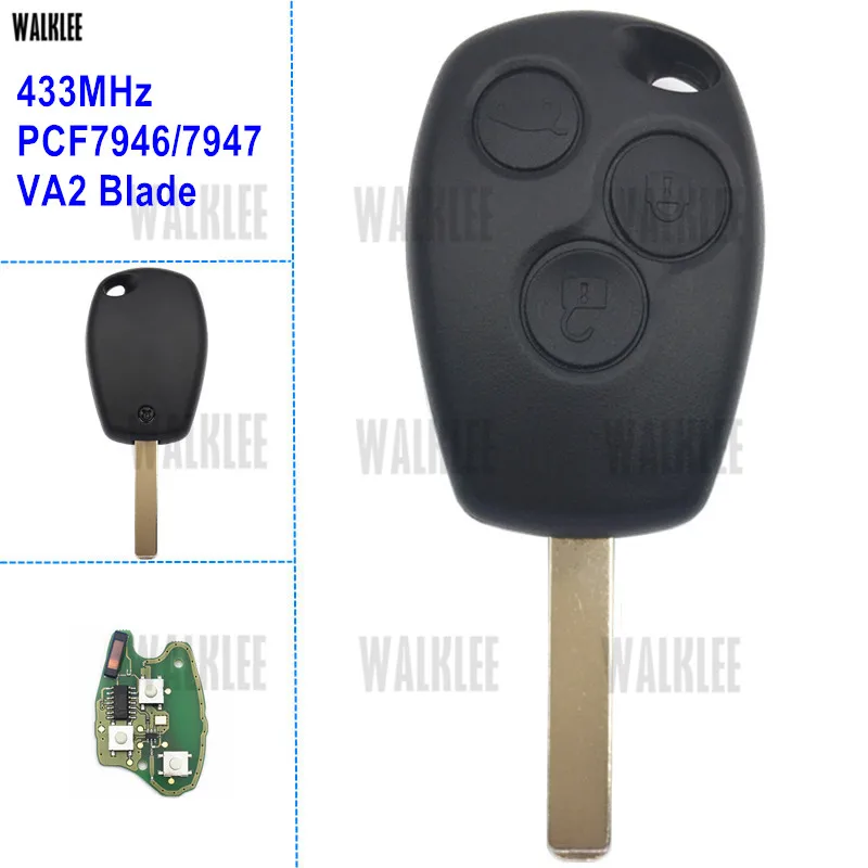 

WALKLEE Vehicle Remote Key Suit for Renault Clio Scenic Kangoo Megane Keyless Entry Transmitter 433MHz