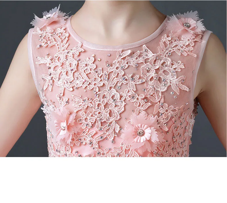 KICCOLY/новое длинное платье с цветочным кружевом для девочек для свадьбы Розовый Тюль Цветочный Платье для первого причастия для девочек
