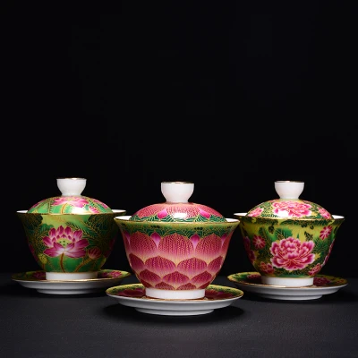 Цзиндэчжэнь керамическая чайная супница, эмалированная Золотая проволока, крышка лотоса, чаша, китайский кунг-фу, Gaiwan, чайная чашка, большая чайная чаша, чайная посуда