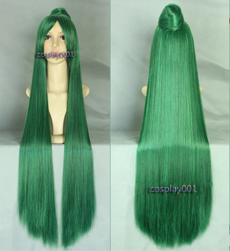 

Long Green Sailor Moon Sailor Pluto Meiou Setsuna Cosplay Wig With Detachable Bun Heat Resistant Synthetic Hair Wigs + Wig Cap