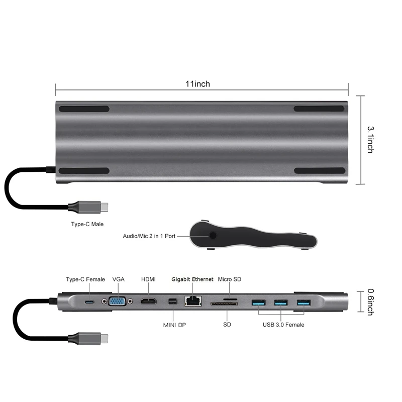 11 все-в-одном док-станция Usb 3,0 концентратор Hdmi зарядное устройство тепловыделение с Мини Dp для Macbook