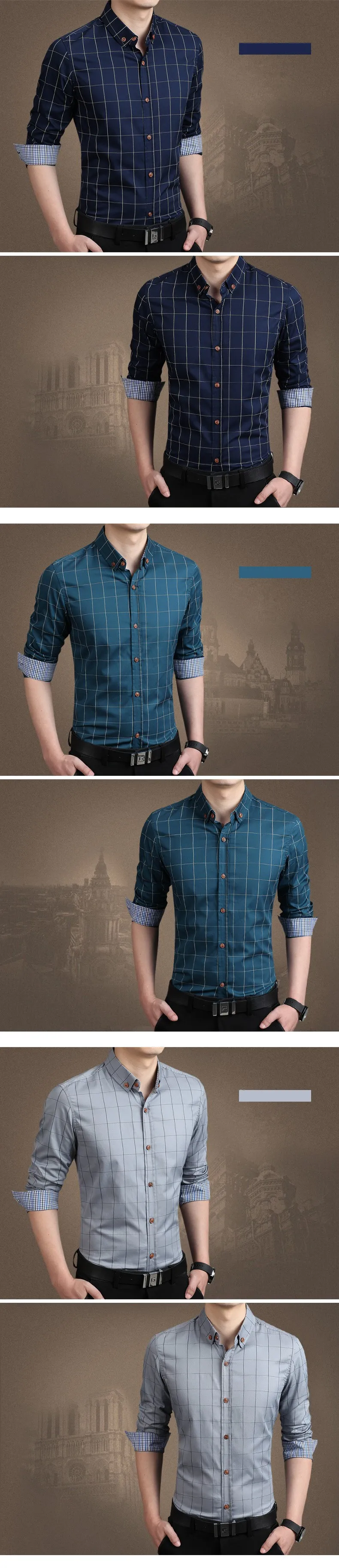 ZhenZhou плед мужские рубашки с длинным рукавом Slim Fit M-5XL 100% хлопок Мужская одежда рубашки для мальчиков Мужская одежда социальных повседневные