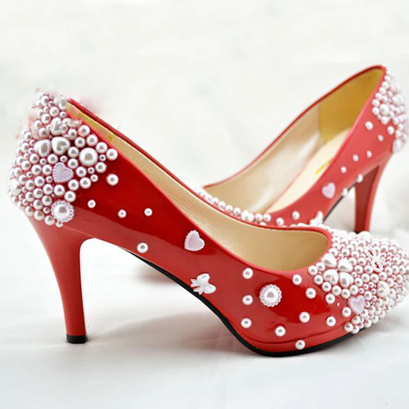 Free Shipping New Red Pearl Wedding Bridal Shoes Nice Bowtie Free Shipping New Red Pearl Wedding Bridal Shoes Nice Bowtie Dress Party Prom Anniversary In Women S Pumps From On