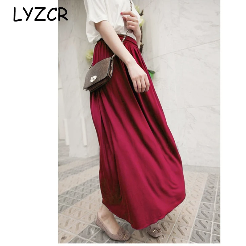 Lyzcr, хлопковая плиссированная юбка, женская, длинная, летняя, высокая талия, свободная, эластичная, юбка для женщин, макси, черная, повседневная, юбки для женщин
