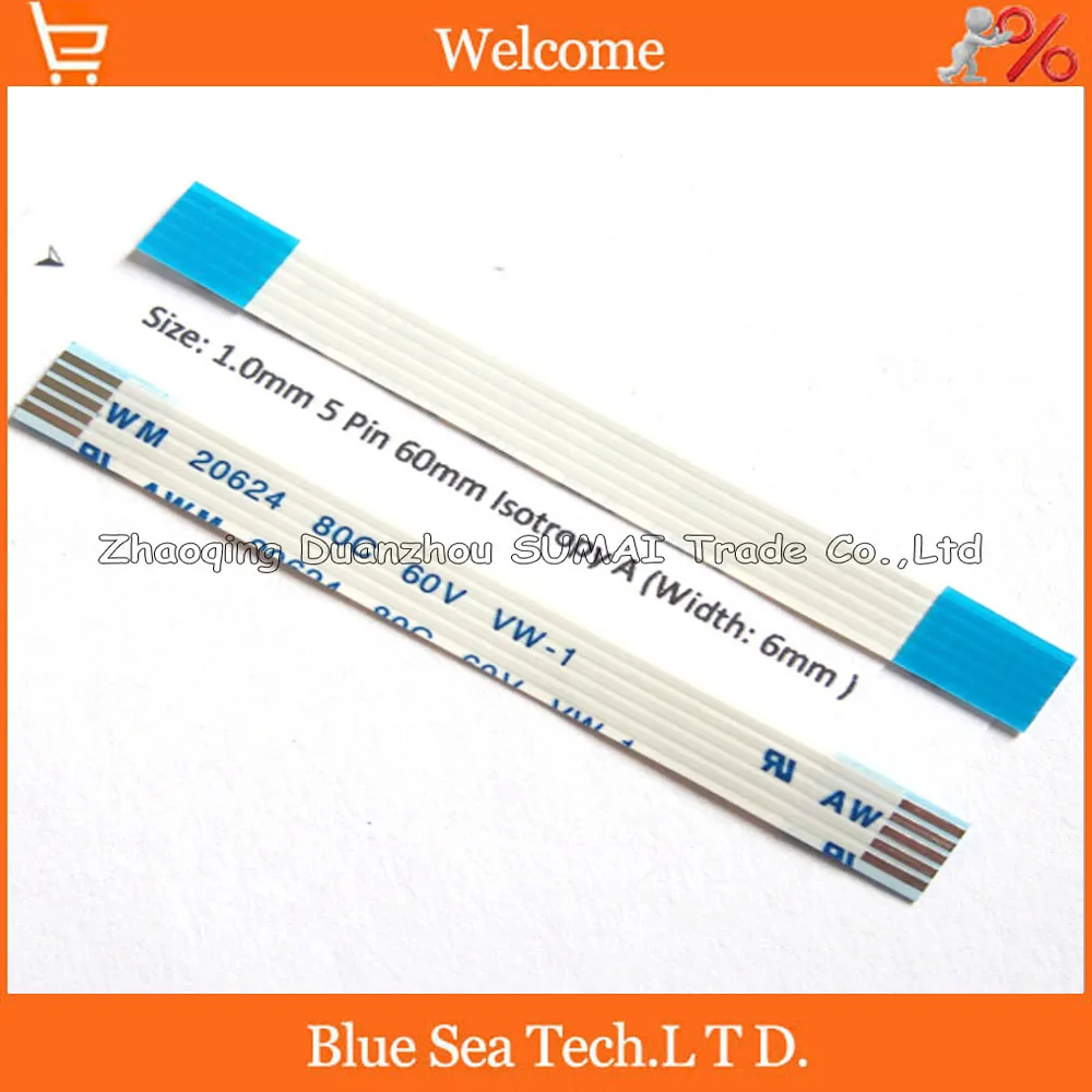 

5Pin FFC/FPC Flexible Flat Cable 1.0mm pitch 5 pin 60mm Isotropy A or Anisotropy B cable,AWM 20624,80C 60V VW-1