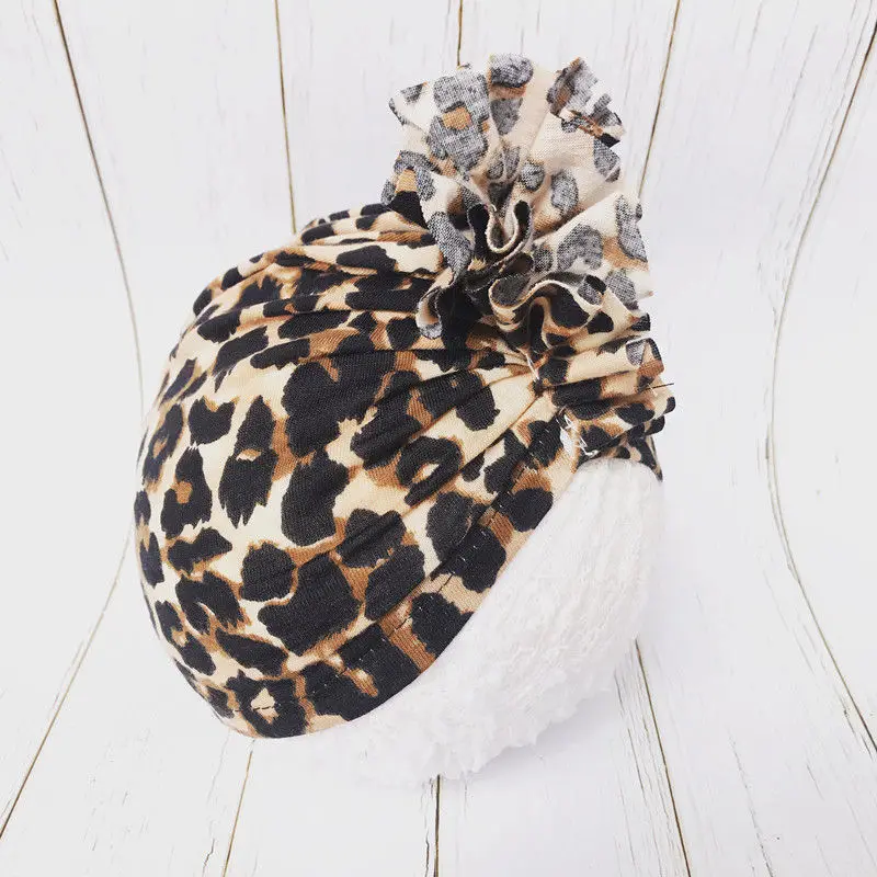

Baby Girl Turban hat Flower Head Wrap Top knot cap Newborn Kids Leopard Hat Cotton Cap Cheetah Print beanie Girls Headwarps H260