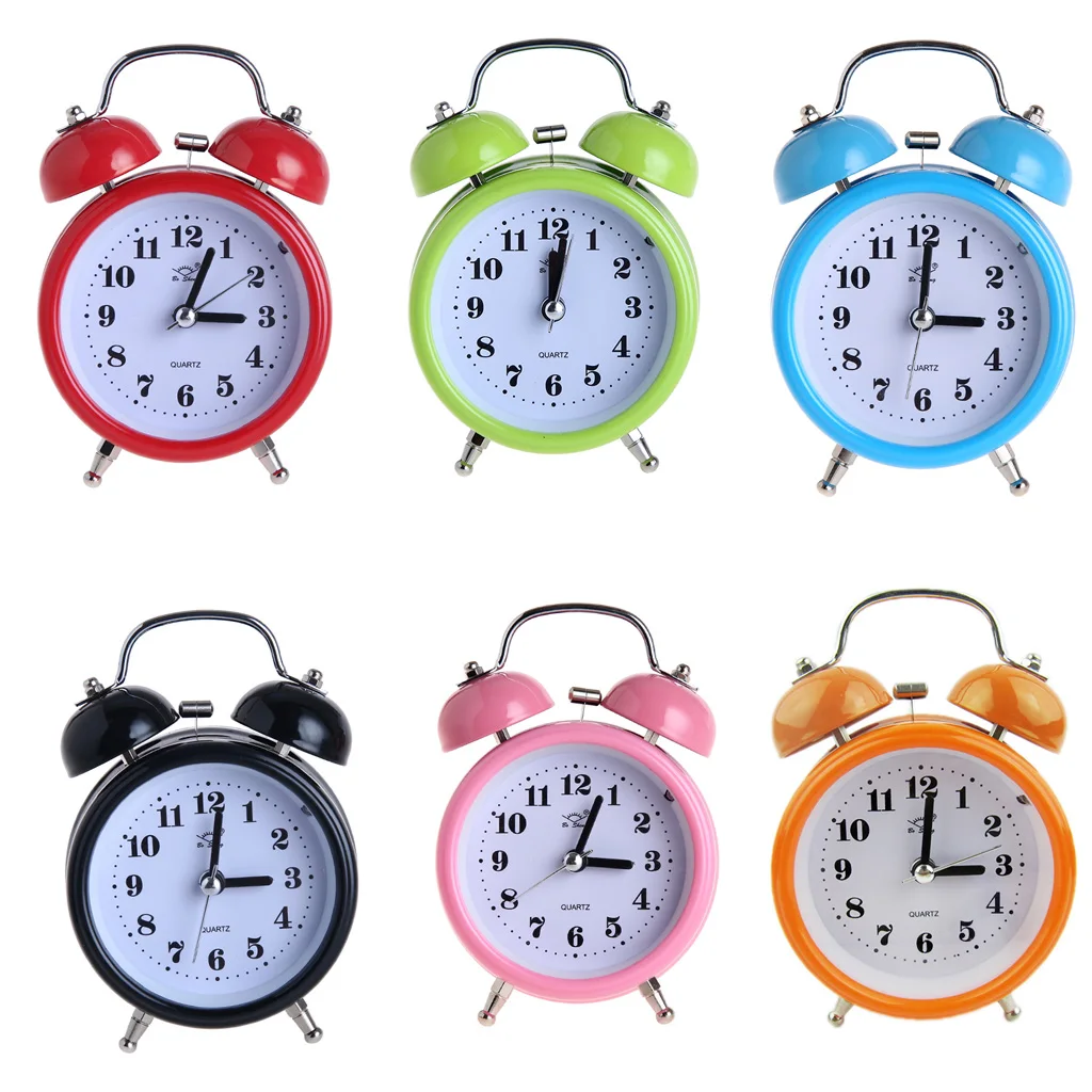  Silent Double Twin Bell Metal Alarm Clock Snooze Table Desk Bedside Clock 3