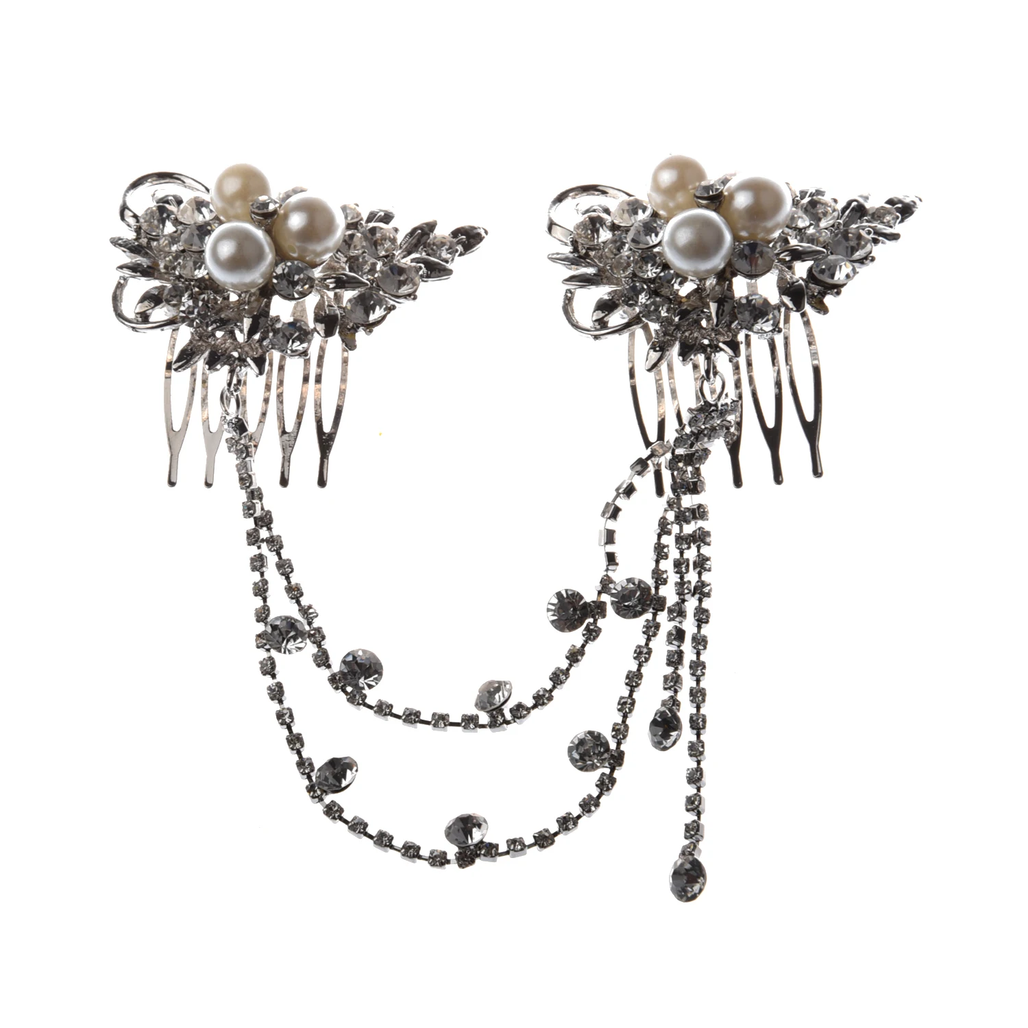 TFGS 10 x Silver Plated Flower Crystal Pearl Bridal Tiara 2 Hair Slide Comb Pin Women