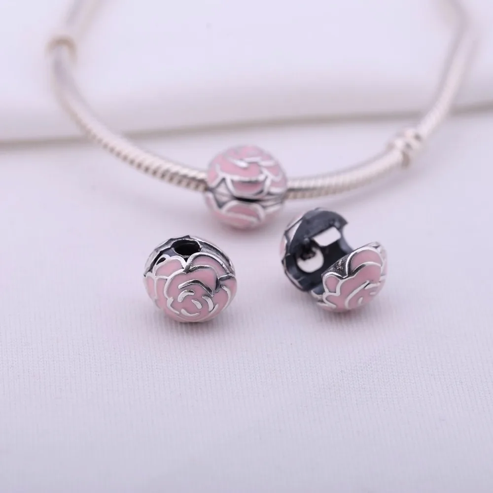 

new arrival Authentic silver color Enamel Rose Silver Clip Charm Beads Fit Bracelets & Bangles