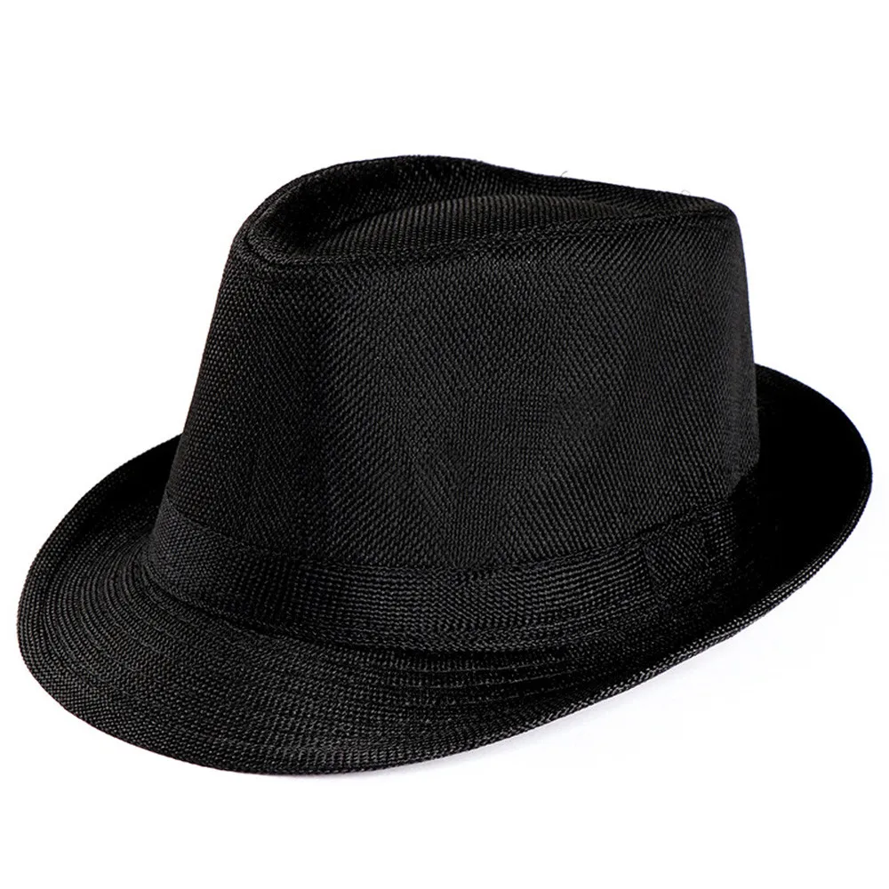 1pc unisex Men Women grass Fedora Wide Brim Straw Cap Unisex Panama Summer Beach Sun Hat,capes for men Casual cap - Цвет: Black