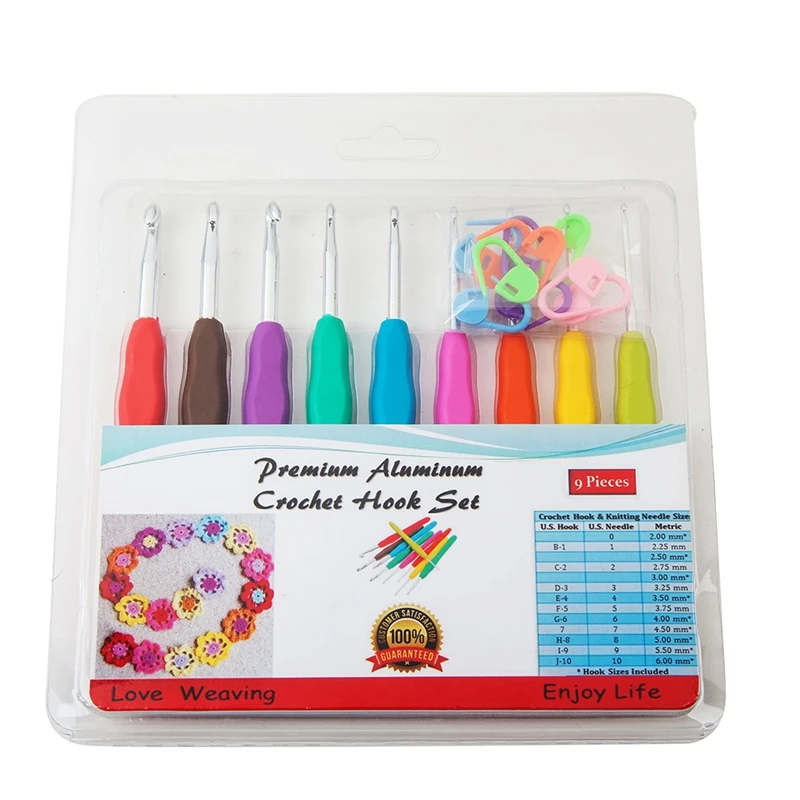

9 Pcs/set 2.00-6.0mm Crochet Hook Set Yarn Sweater Crochet Needle Silicone Shank Storage Bags Knitting Needles with 9pcs Marker