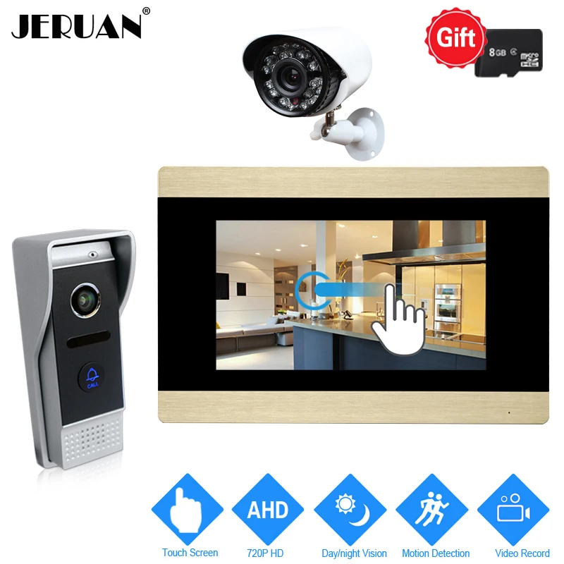 

JERUAN 720P AHD Motion Detection 7`` Touch Screen Video Door Phone Intercom System Record Monitor + 1.0MP HD Camera+CCTV Camera