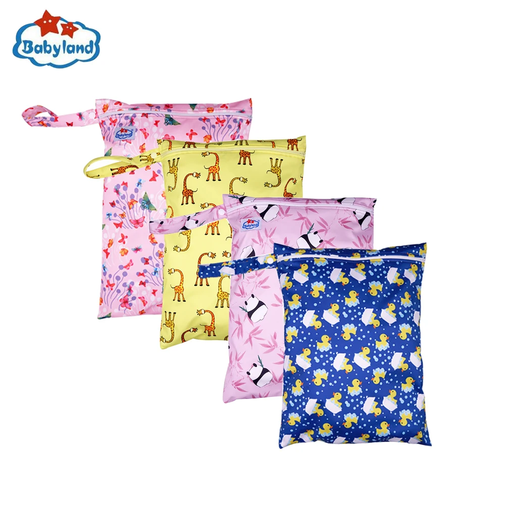 Babyland Waterproof Diaper Bags 10pcs/Group Menstrual Pads Reusable Travel Bags Multi Function Zipper Bags 30x40CM Lots of Print