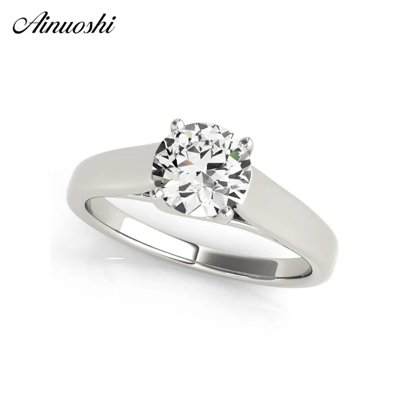 

AINUOSHI 925 Sterling Silver Women Wedding Engagement Rings 1ct Round Cut Solitiare Silver Rings Anniversary anillo de mujer