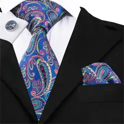SN-1591 Новый Пейсли синий галстук комплект Hi-галстук Шелковый жаккард Тканые Галстук Ханки Запонки Комплект для; оптовая продажа; Прямая