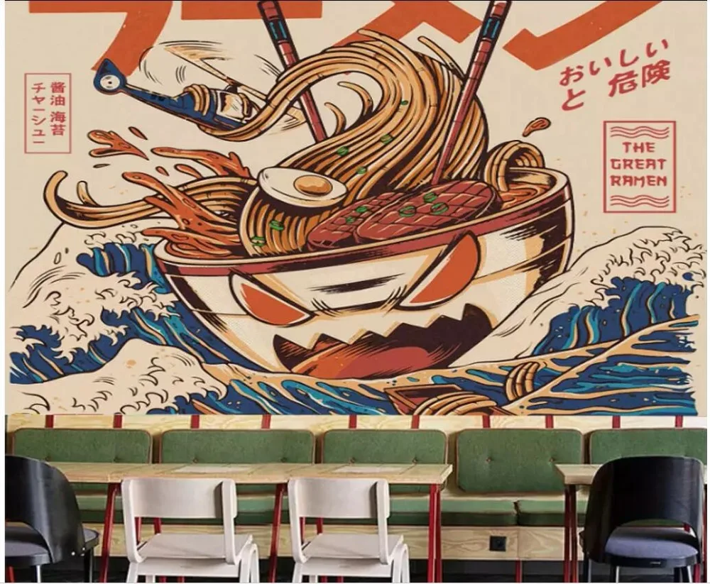 

3d room wallpaper custom photo mural Hand-painted color Japanese ramen restaurant snack bar restaurant wallpaper for walls 3 d
