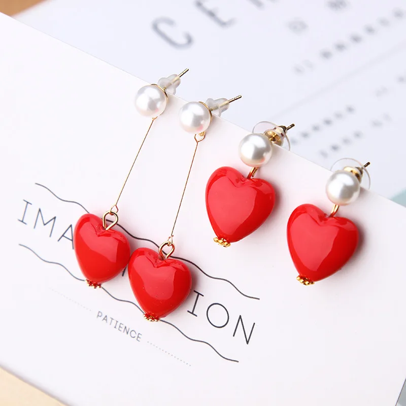 

Korean Fashion Heart Tassels Studs earrings female personality Heart Party Jewelry temperament Imitation Pearl simple earrings