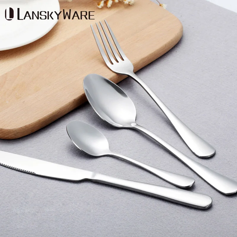 

LANSKYWARE Stainless Steel Flatware Cutlery Set Western Silver Tableware Dinner Set For Party Restaurant Kitchen Dinnerware