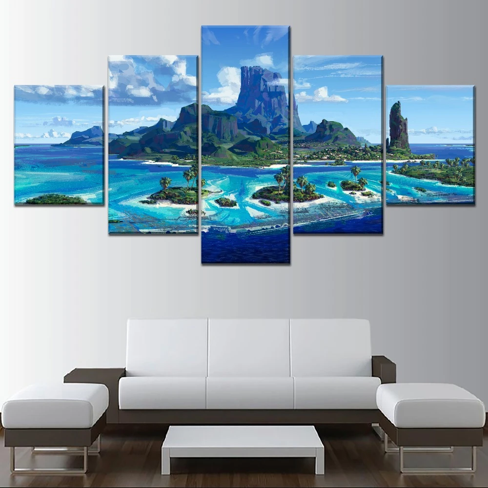 Moana Island Lukisan Minyak Seni Lukisan Pemandangan 5 Buah Gaya Gambar Kanvas Jenis Cetak Rumah Dekoratif Dinding Poster Karya Seni Painting Calligraphy Aliexpress