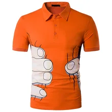 

Hot Men Polo Shirt Casual Cotton Gig Hand 3D Printing Casual Tee Shirt Men Short Sleeve Tops Quick Dry Male Orange Clothes 13B76