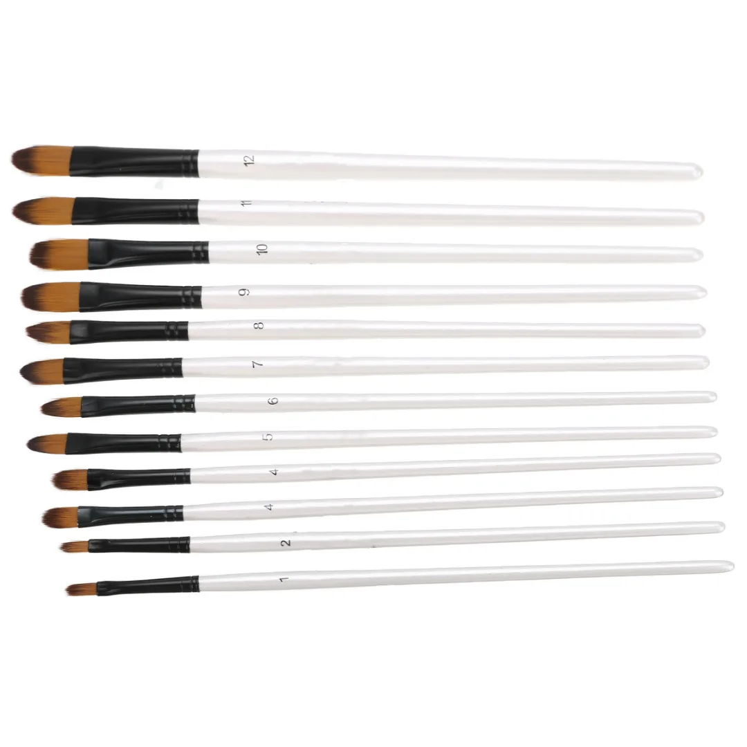 12PCS Artist Paint Brushes Set Acrylic Oil Watercolor Painting Oblate/Oblique Nylon Hair Brush Wood Handle School Art Supplies