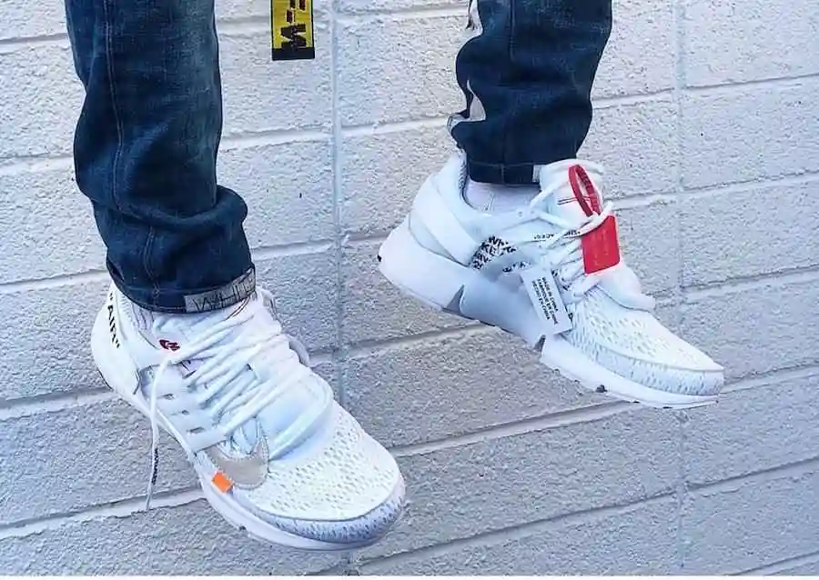 red zip tie on sneakers