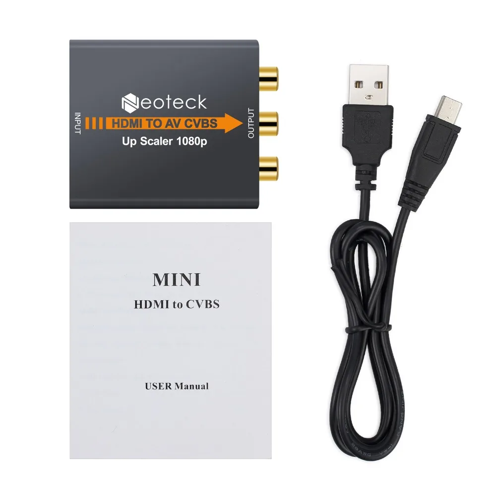 Neoteck HDMI TO AV Scaler Adapter HD Video Converter Box 1080P HDMI2AV Support NTSC PAL Video Conve
