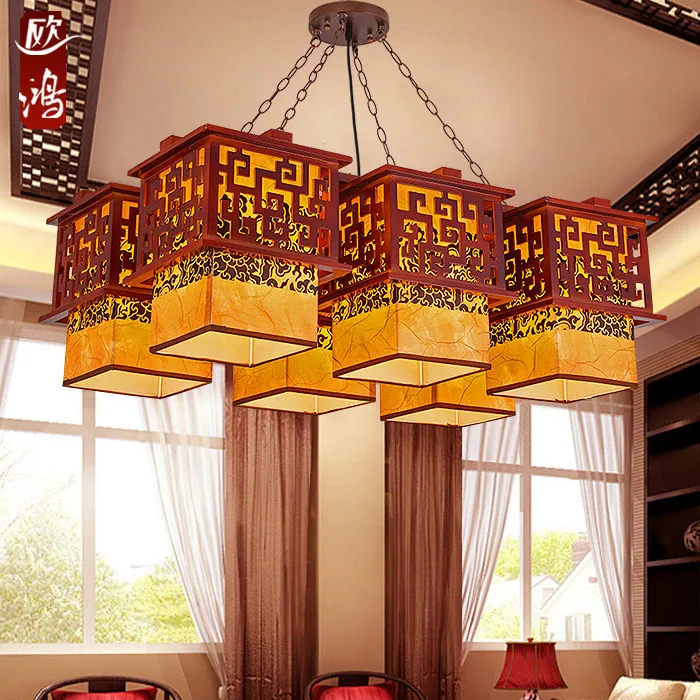 A1 Chinese style font b Pendant b font Lights solid wood living room dining room font