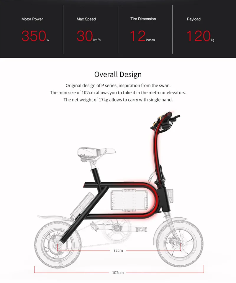 Sale Original Inmotion P2F / P2 Ebike Folding Bike 36V 23.2Ah /7.8Ah Battery 350W 30km/h 12" Tire Mini Bicycle Electric Bike CE FCC 5