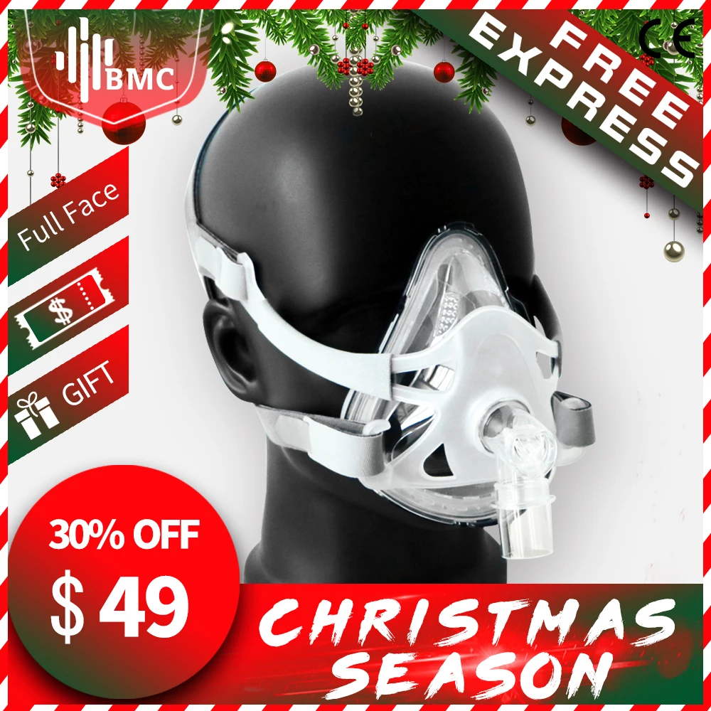 BMC FM1A Full Face Mask For CPAP Bipap Machine COPD Snoring And Sleep Therapy Size SML Connect