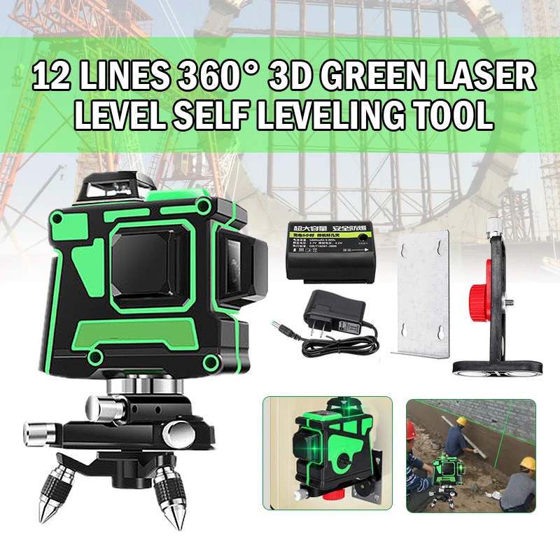 

12 Lines 3D Green Laser Level 360 Degrees Self Leveling Tool Horizontal Vertical Cross Oscilloscope High Precision Tool Sets New