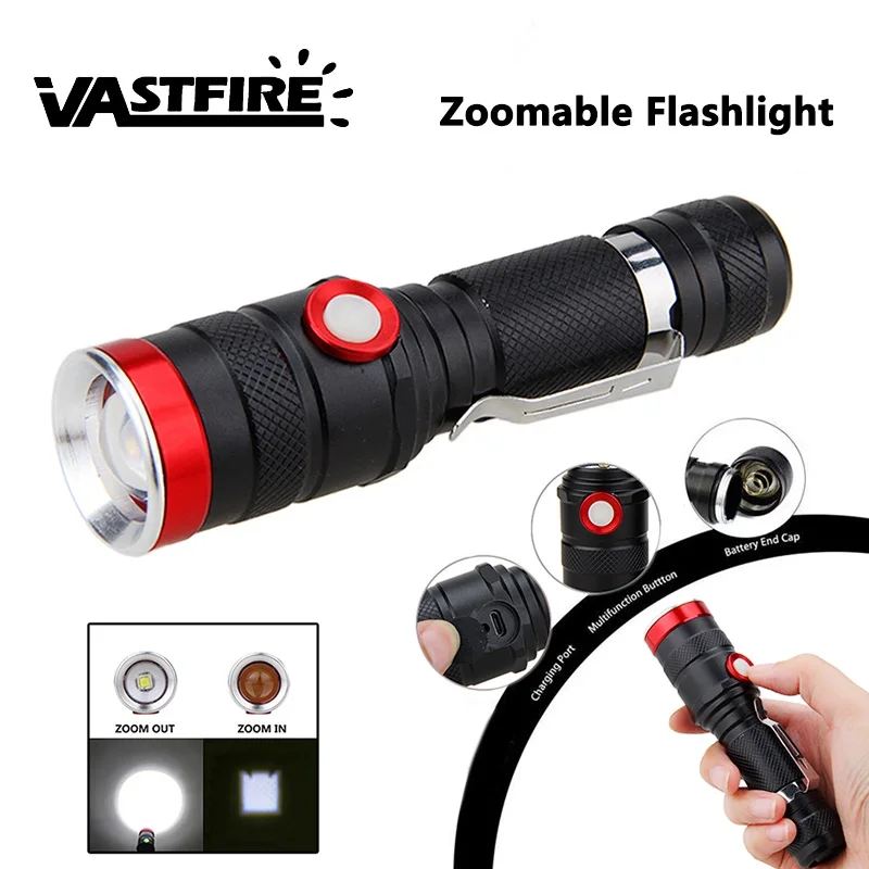 Goede VastFire 1000 LM Zoomable USB Oplaadbare Militaire Tactische Zaklamp Zaklamp Hunt Waterdichte XM L2 LED