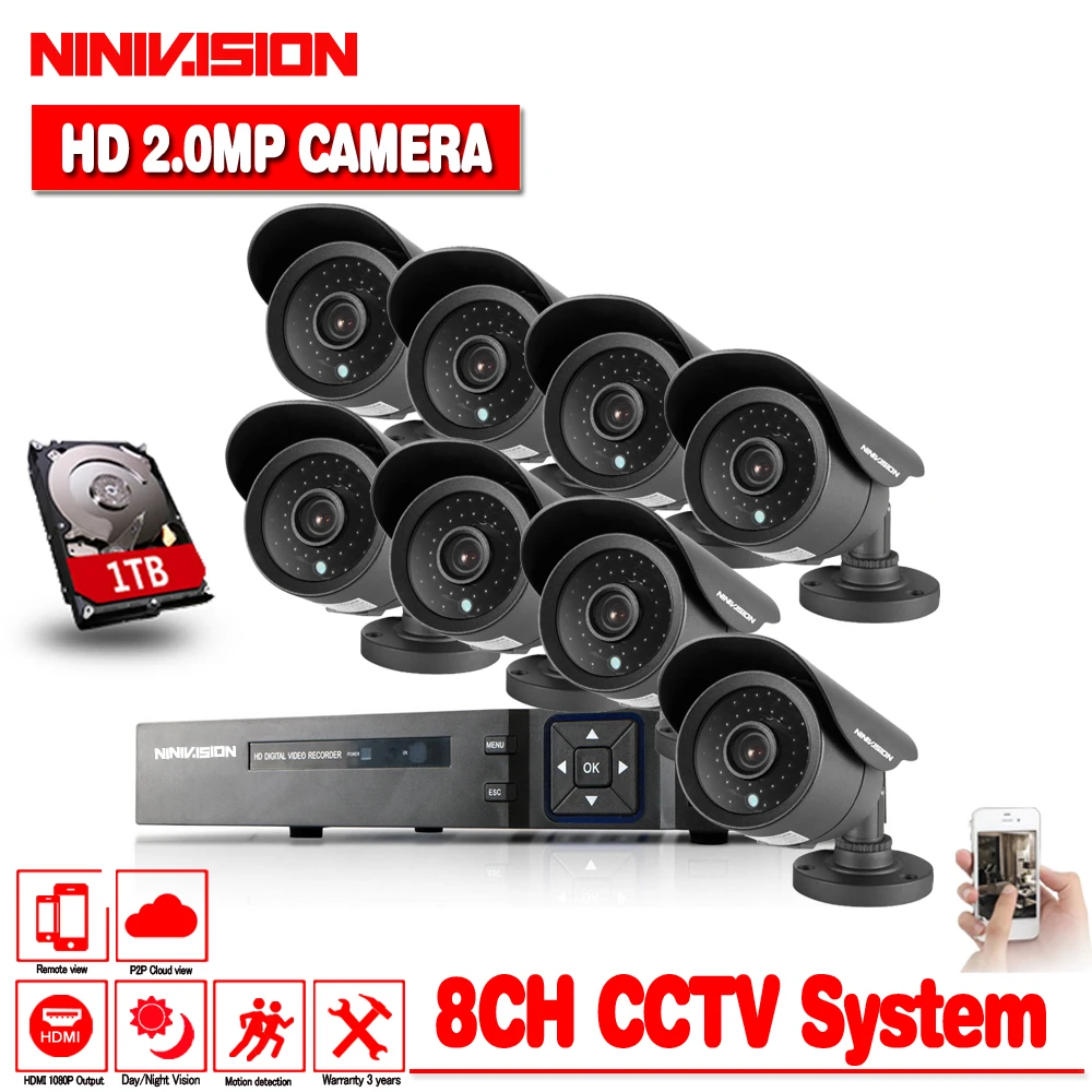 Лидер продаж AHD CCTV DVR Системы 8CH 2.0MP открытый Водонепроницаемый Камера s CCTV Системы комплект 8 каналов видео Камеры Скрытого видеонаблюдения