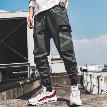 

BINHIIRO Men Cargo Pants Cotton Polyester Mid Hip Hop Pockets Full Length Men Drawsring Pockets Black Gray Khaki Men Trousers