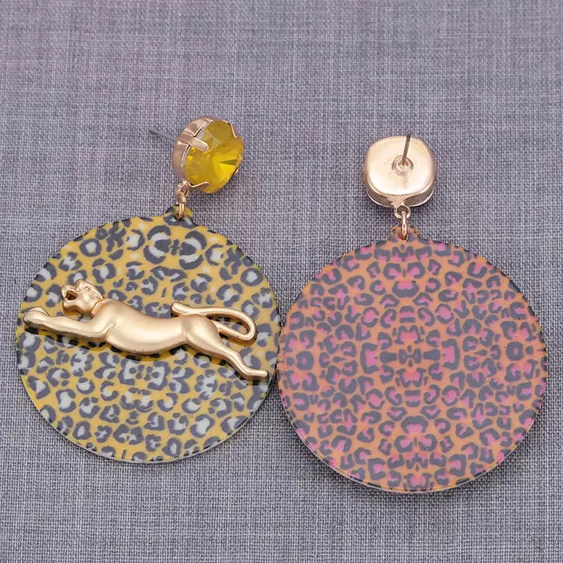 Sehuoran leopard Boho Oorbellen Resin Drop Earrings For Women Round Pendientes Earrings Fashion Jewelry wholesale  (10)