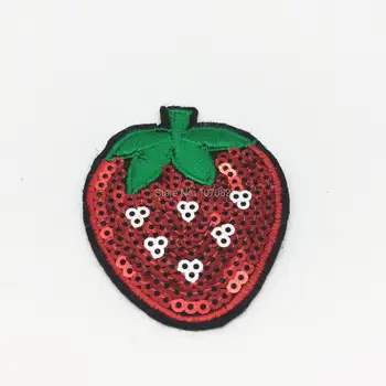 

100pcs Sequins Strawberry Clothes Patch DIY Embroidered Patches Iron On Fabric Badges Sew On Cloth Stickers 4.5x5.5cm
