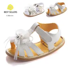 Новые детские сандали для девочек с цветочным принтом; сандалии из искусственной кожи с твердой подошвой; нескользящие детские сандалии для малышей