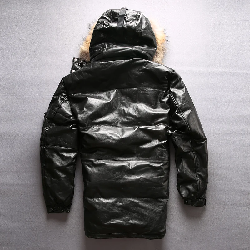 Blog Read Description! Asian size quality super warm genuine cow skin duck down leather jacket mens cowhide leather duck down jacket