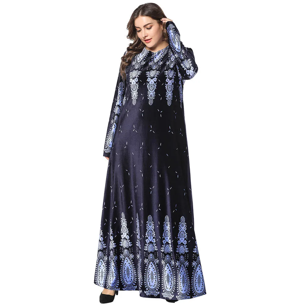 

4XL plus size Muslim women long sleeves velvet embroidery Dubai Dress maxi abaya jalabiya islamic women clothing 7495#