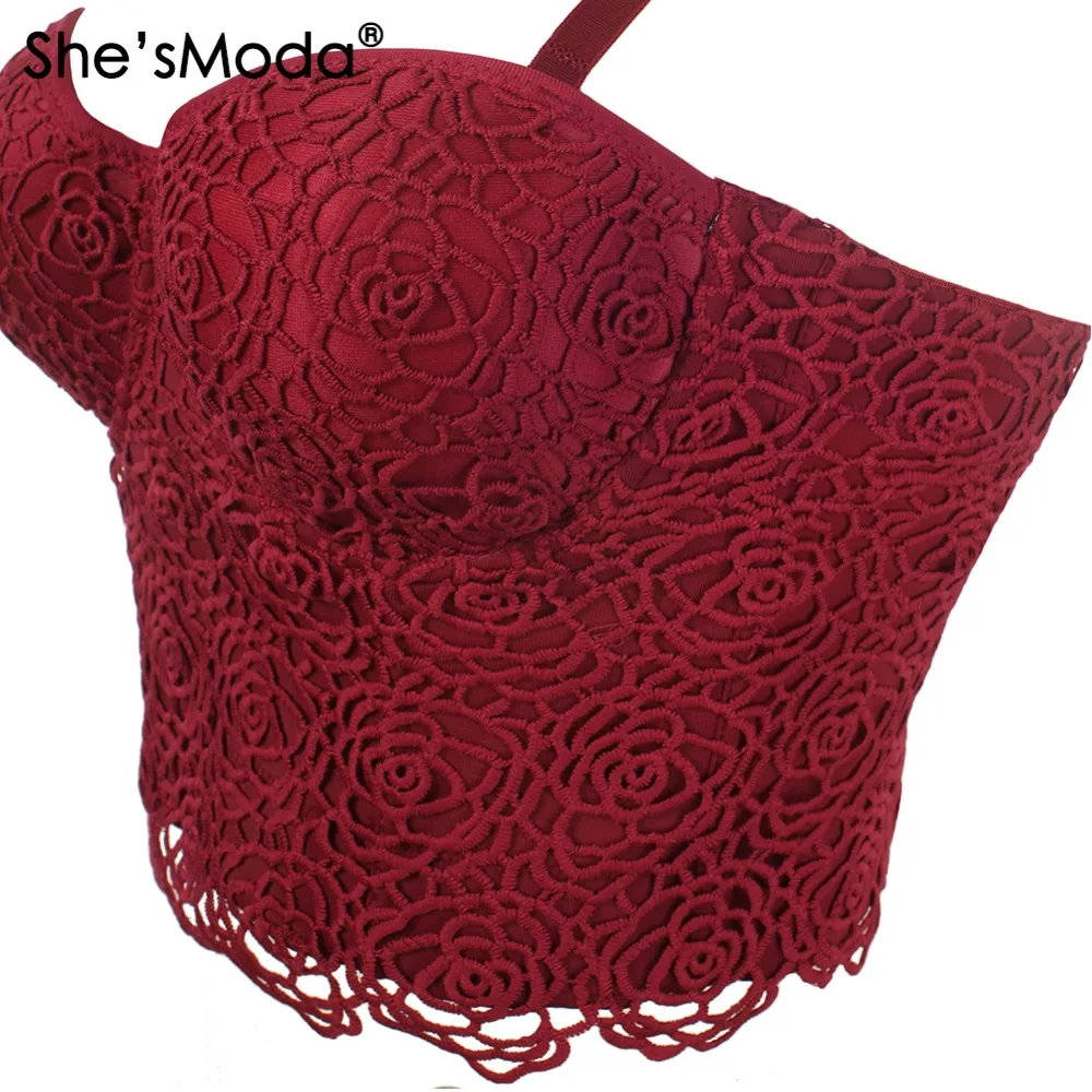 She'sModa Sweet Floral Lace Push Up Bralet Women's Bustier Corset Wedding Party Corset Cropped Top Vest Plus Size