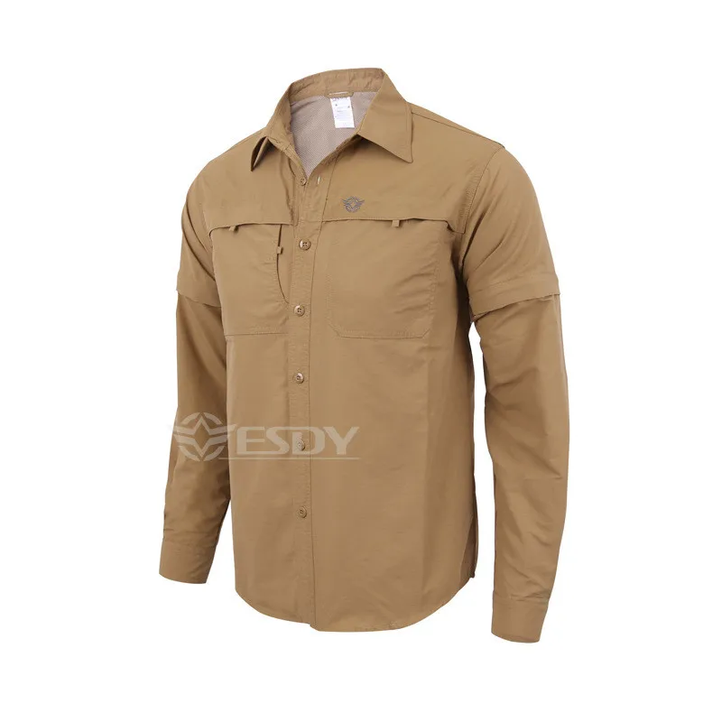 ESDY летняя Военная боевая рубашка на открытом воздухе быстросохнущие дышащие мужские рубашки с длинным рукавом и отстегивающимися двумя частями